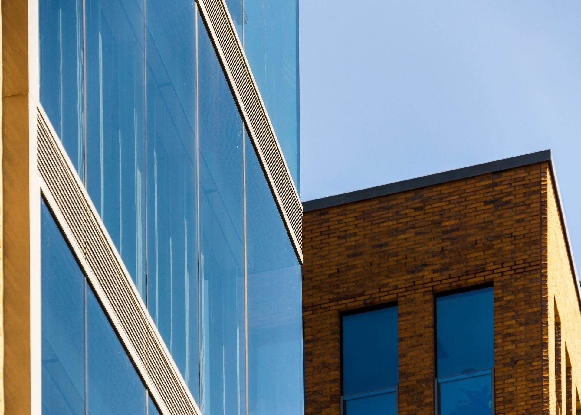 Upper corner of an office and commercial building in Hamburg Altona, abstract looking photo